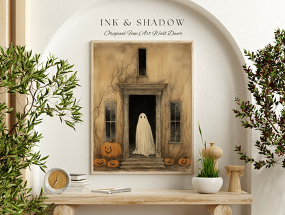 Vintage Wall Art Ghost Print Halloween Decor | Wall Art Ghost Painting Fall Aesthetic Vintage Gothic Decor Dark Cottagecore Art Gothic Decor