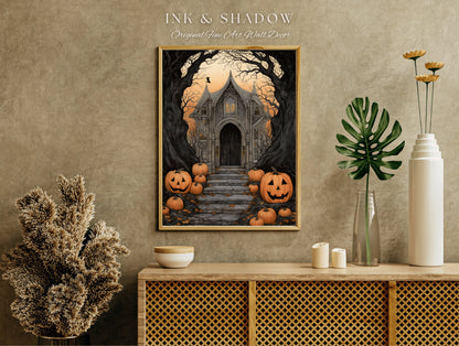 Whimsigoth Home Decor Wall Art Ghost Print Halloween Art | Wall Art Ghost Painting Fall Aesthetic Vintage Gothic Decor Dark Cottagecore Art