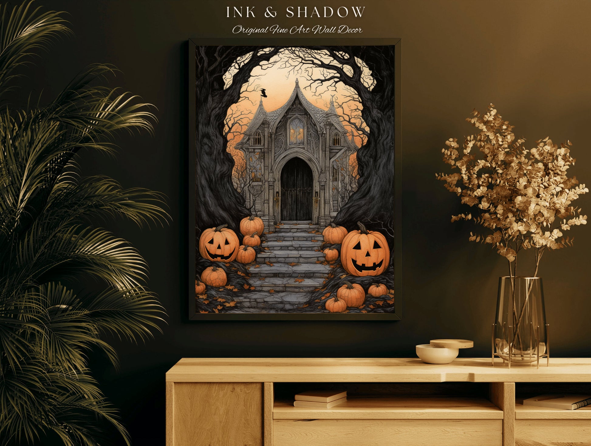 Whimsigoth Home Decor Wall Art Ghost Print Halloween Art | Wall Art Ghost Painting Fall Aesthetic Vintage Gothic Decor Dark Cottagecore Art