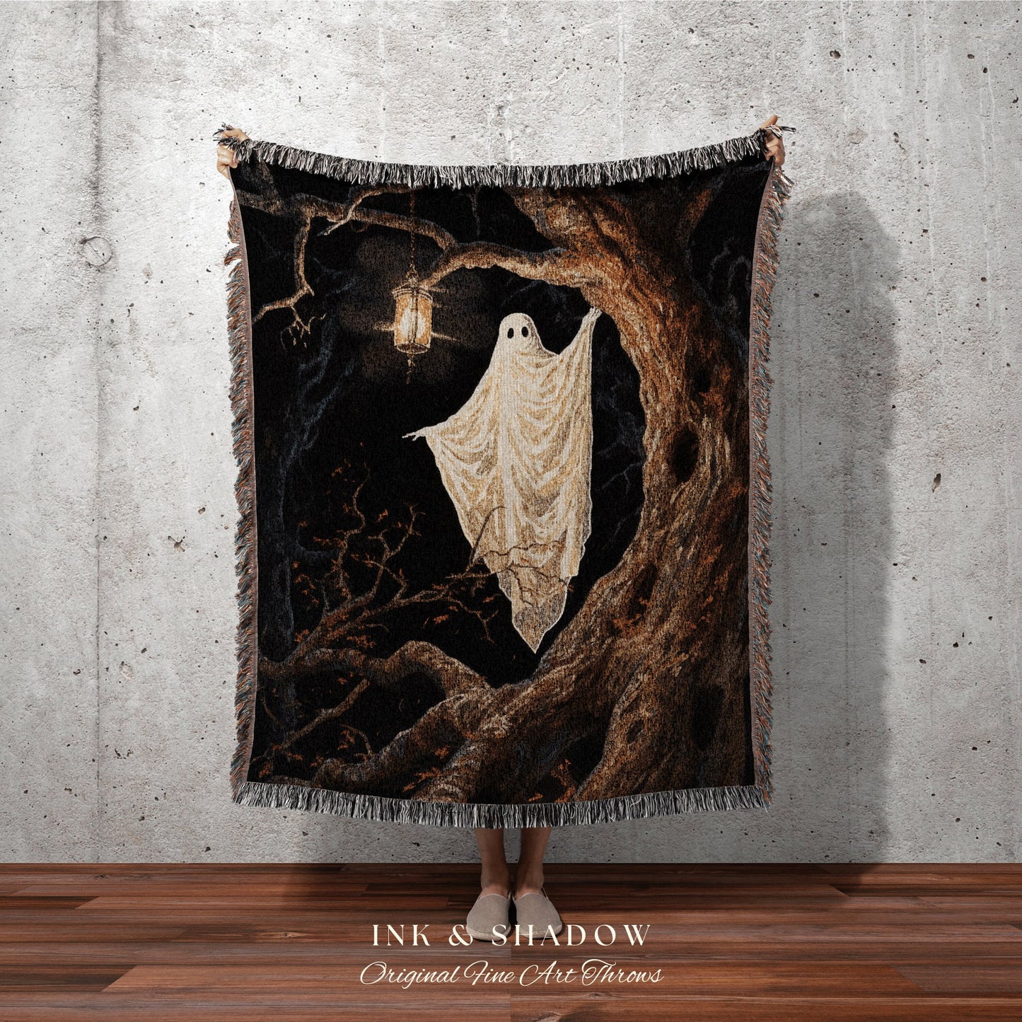 Spooky Ghost Tapestry Vintage Blanket | Fall Aesthetic Vintage Ghost Art Woven Tapestry Halloween Decor Dark Academia Decor Ghost Blanket |