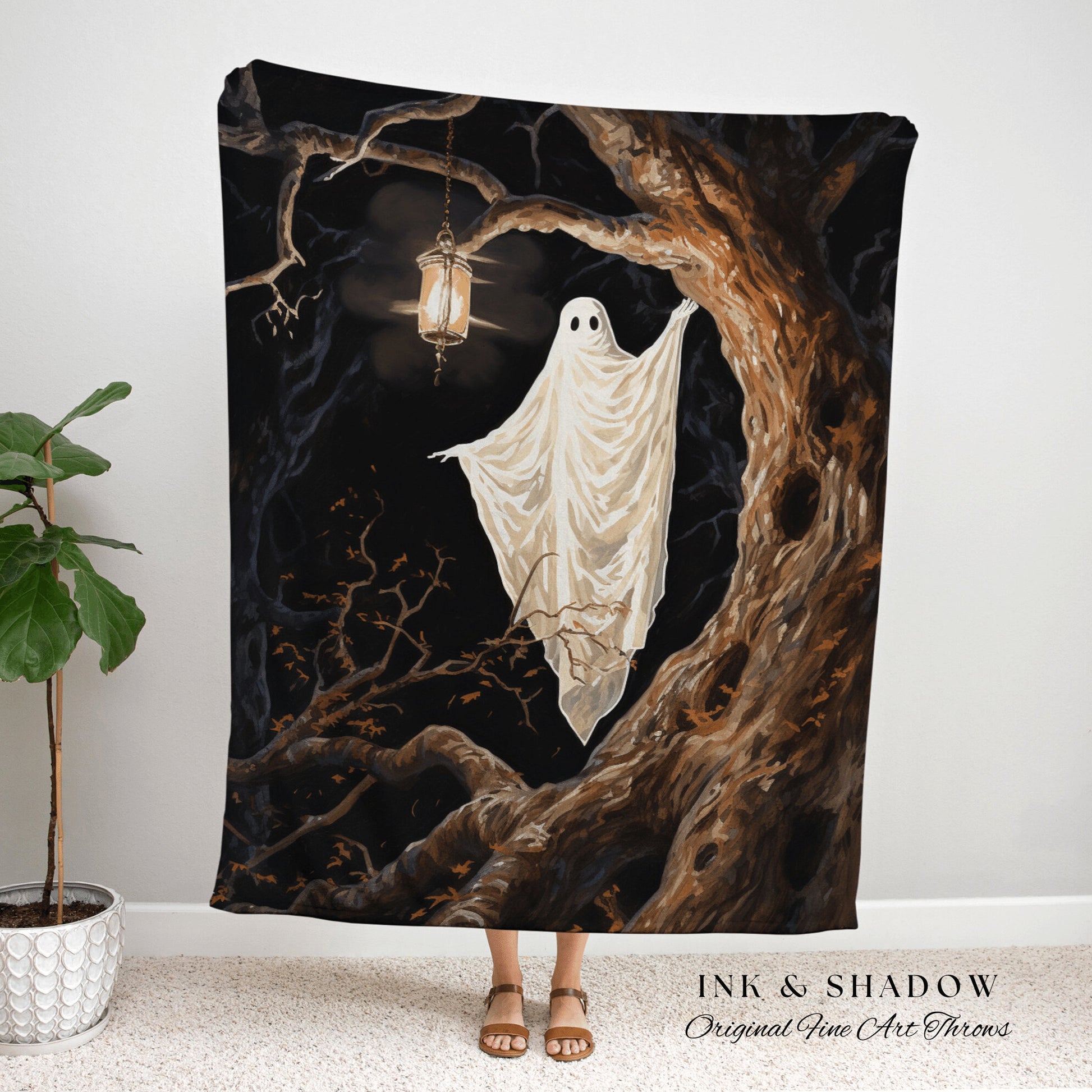 Spooky Ghost Tapestry Vintage Blanket | Fall Aesthetic Vintage Ghost Art Woven Tapestry Halloween Decor Dark Academia Decor Ghost Blanket |