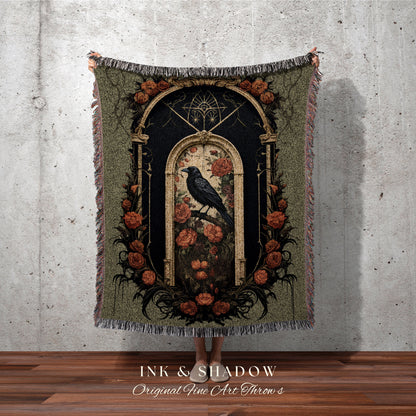 Macacre Room Decor Dark Academia Tapestry Dark Cottagecore | Vintage Occult Tapestry Raven Home Decor | Dark Floral Aesthetic Decor Witchy |