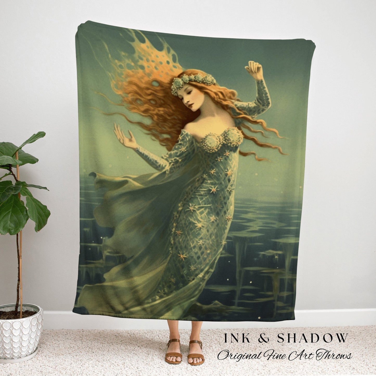 Lady of the Sea Aesthetic Tapestry Mermaidcore Wall Art Celestial Decor Throw Blanket Woven | Ocean Inspired Style Decor Aphrodite Art Siren