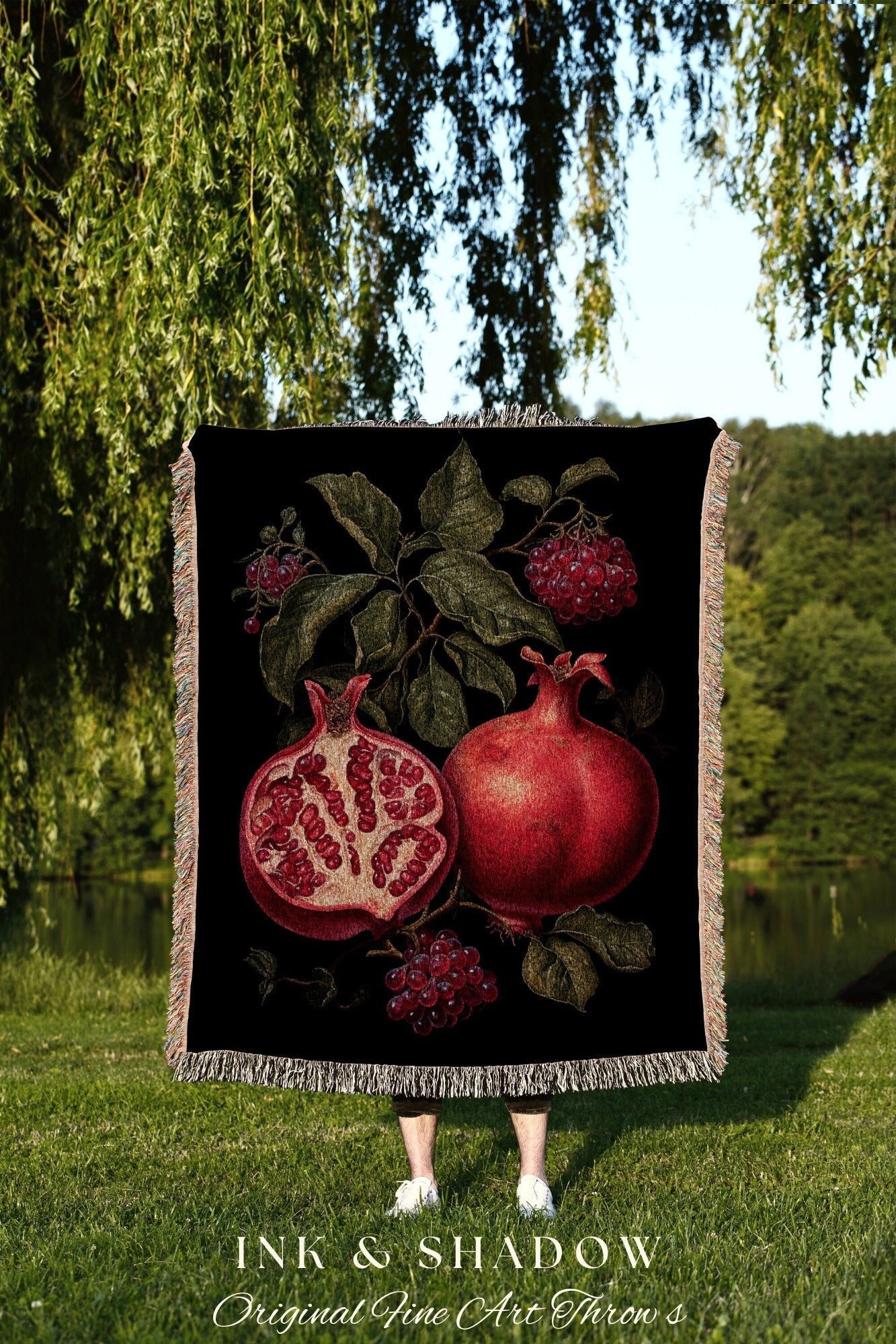 Pomegranate Blanket Woven Wall Art | Vintage Pomegranate Painting Tapestry Woven | Baroque Decor Aesthetic Pomegranate Tapestry Cottagecore