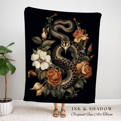 Snake Decor Desert Rose Tapestry Woven | Dark Academia Aesthetic Occult Decor Blanket Woven | Serpent Art Tapestry Gothic Room Decor Macabre