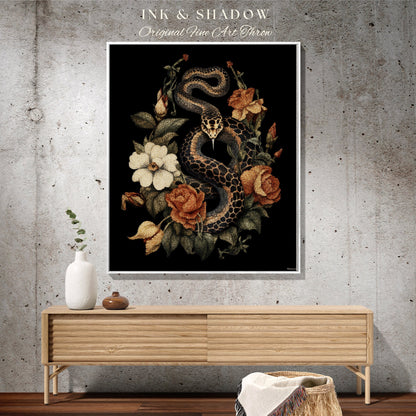 Snake Decor Desert Rose Tapestry Woven | Dark Academia Aesthetic Occult Decor Blanket Woven | Serpent Art Tapestry Gothic Room Decor Macabre