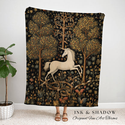 Medieval Unicorn Art Blanket Woven | Whimsical Room Decor Tapestry Cottagecore | Fairycore Aesthetic Room Decor Magical Tapestry Unicorn Art