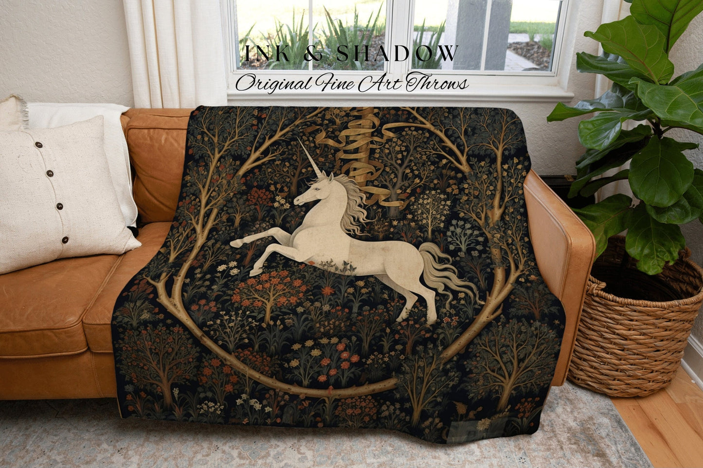 Unicorn Art Blanket Woven Tapestry | Medieval Room Decor Tapestry Cottagecore | Fairycore Aesthetic Room Decor Magical Tapestry Unicorn Art