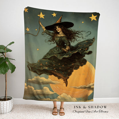 Lunar Witch Tapestry Woven Blanket Halloween Retro Aesthetic | Witchy Room Decor Goth Aesthetic Halloween Spooky | Antique Halloween Vintage