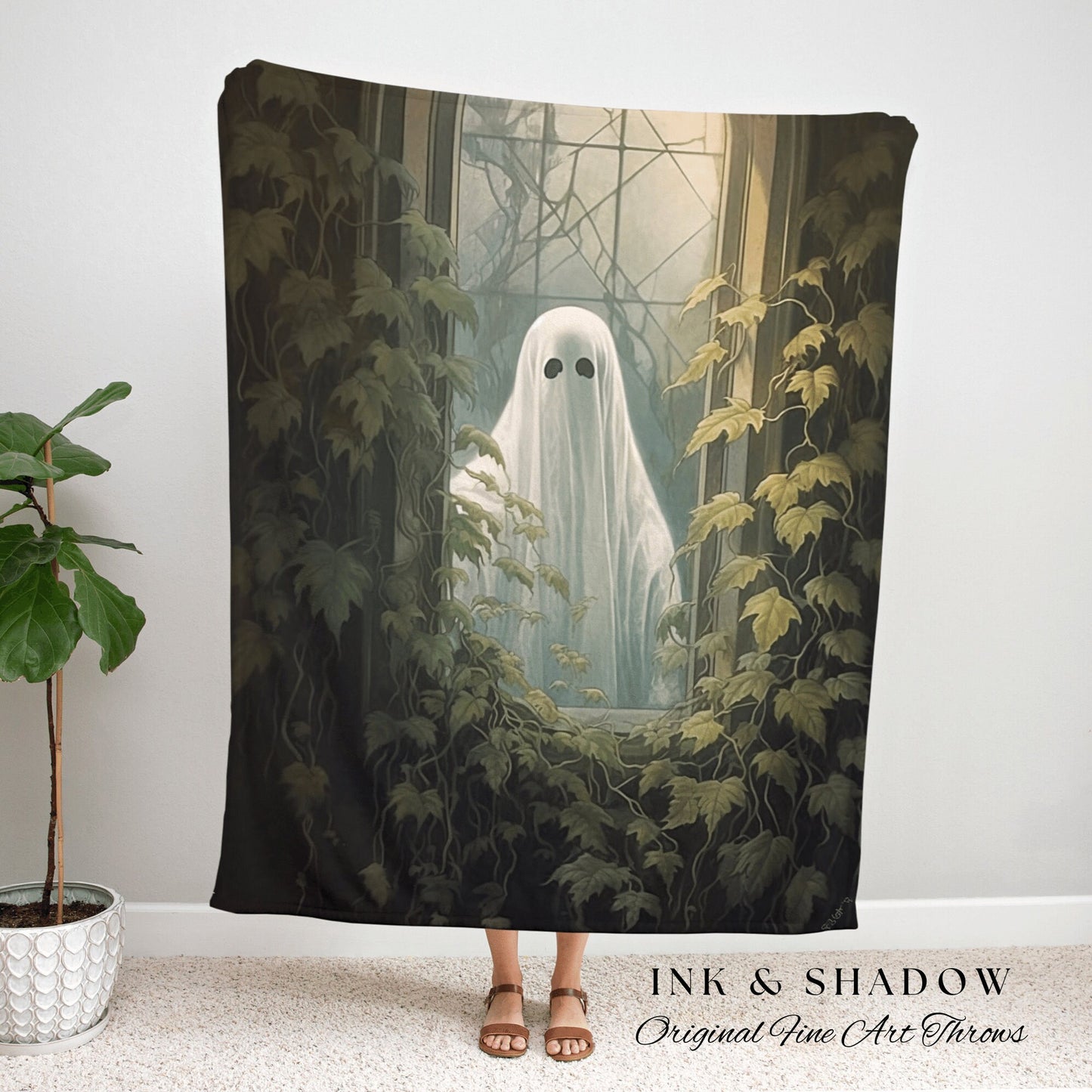 Mystical Ghost Blanket Halloween Tapestry Woven | Fall Aesthetic Vintage Ghost Art Woven Tapestry Halloween Decor Dark Academia Blanket Goth