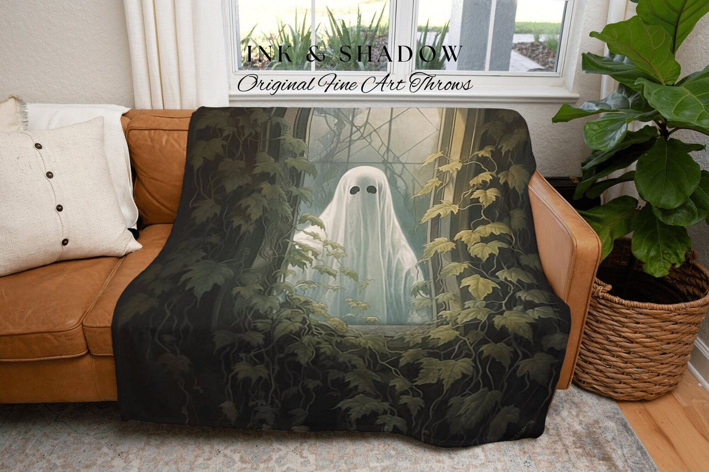 Mystical Ghost Blanket Halloween Tapestry Woven | Fall Aesthetic Vintage Ghost Art Woven Tapestry Halloween Decor Dark Academia Blanket Goth