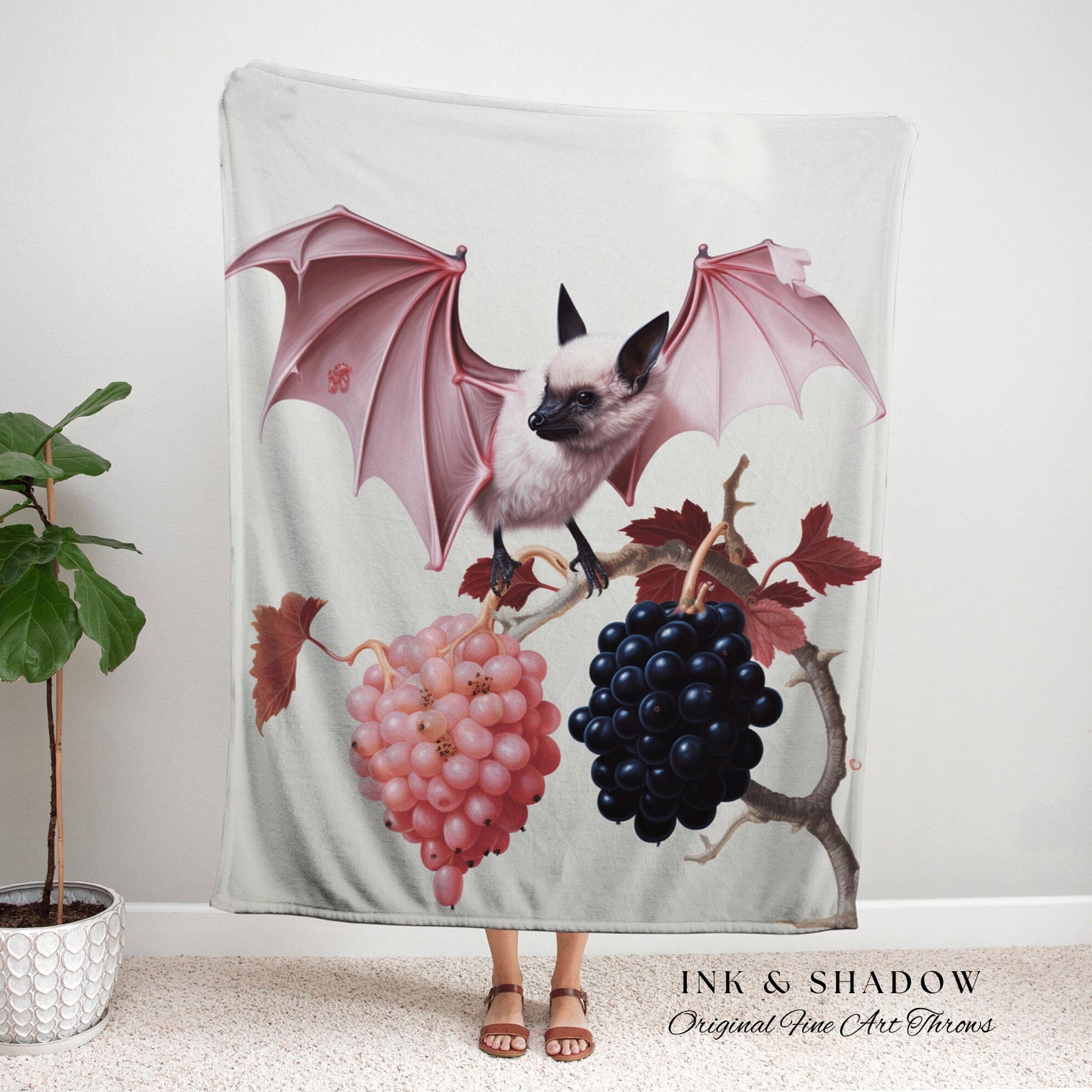 Victorian Gothic Pastel Tapestry Bat Blanket Woven Throw Pink Decor | Bat Tapestry Dark Botanical Bat Art Gothic Decor Tapestry Wall Hanging