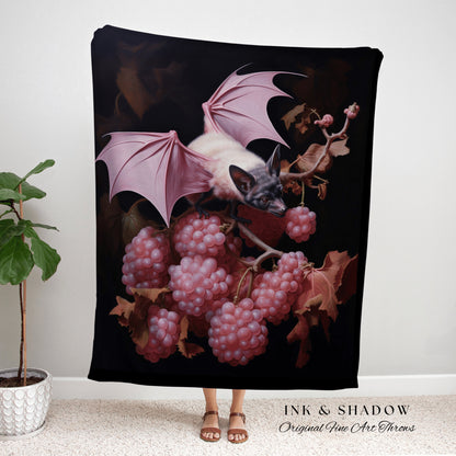 Mauve Pink Bat Tapestry Woven Throw Blanket Pastel Decor Halloween | Bat Tapestry Pastel Goth Art Gothic Decor Tapestry Woven Wall Hanging |