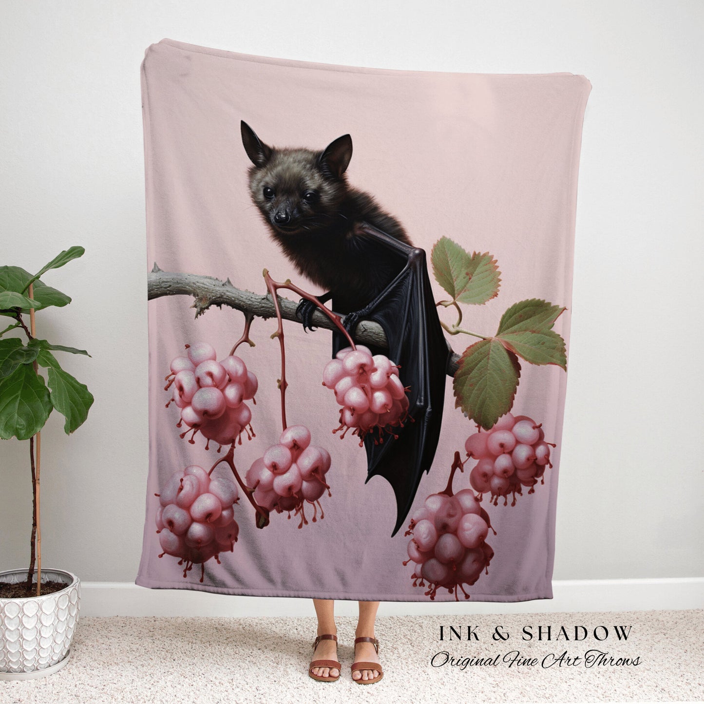 Baby Pink Pastel Goth Bat Tapestry Woven Throw Blanket Bat Decor Halloween | Pink Tapestry Bat Art Gothic Decor Tapestry Woven Wall Hanging