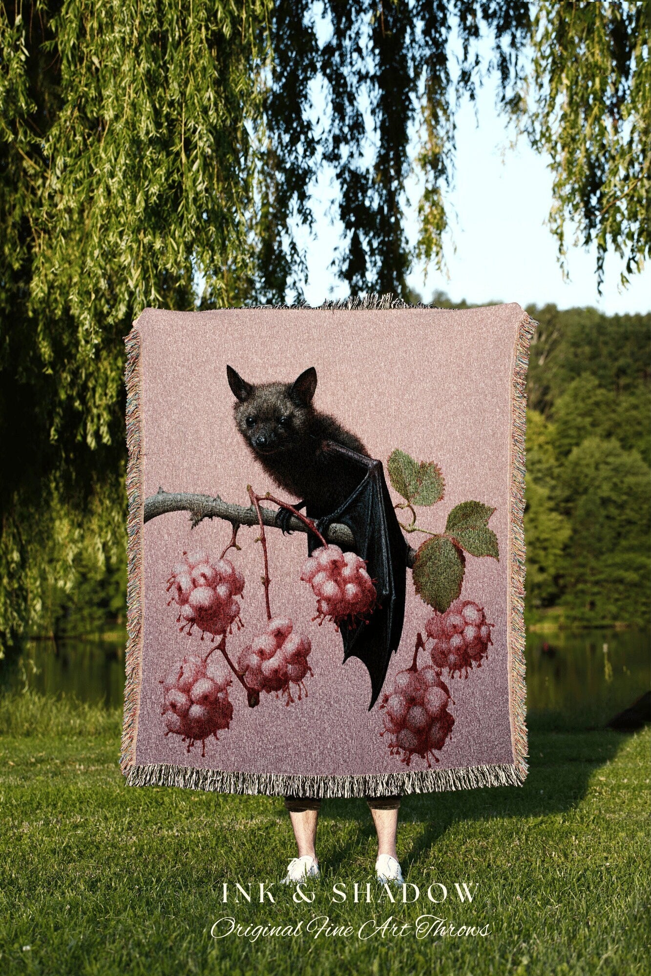 Baby Pink Pastel Goth Bat Tapestry Woven Throw Blanket Bat Decor Halloween | Pink Tapestry Bat Art Gothic Decor Tapestry Woven Wall Hanging