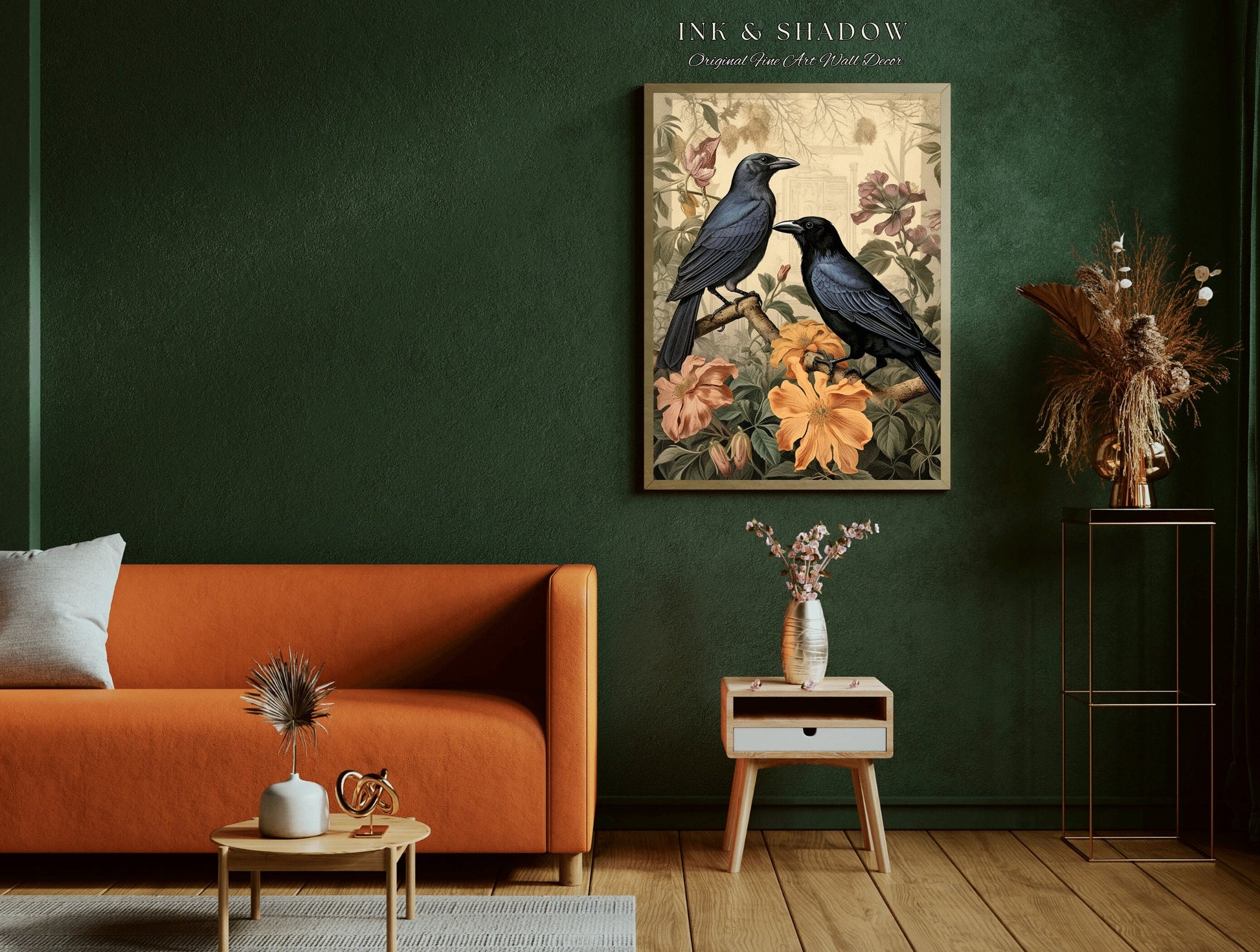 Vintage Raven Wall Art Gothic Bedroom Decor | Black Crow Raven Decor Dark Academia Print | Occult Room Decor Printable Art Crowcore Wall Art