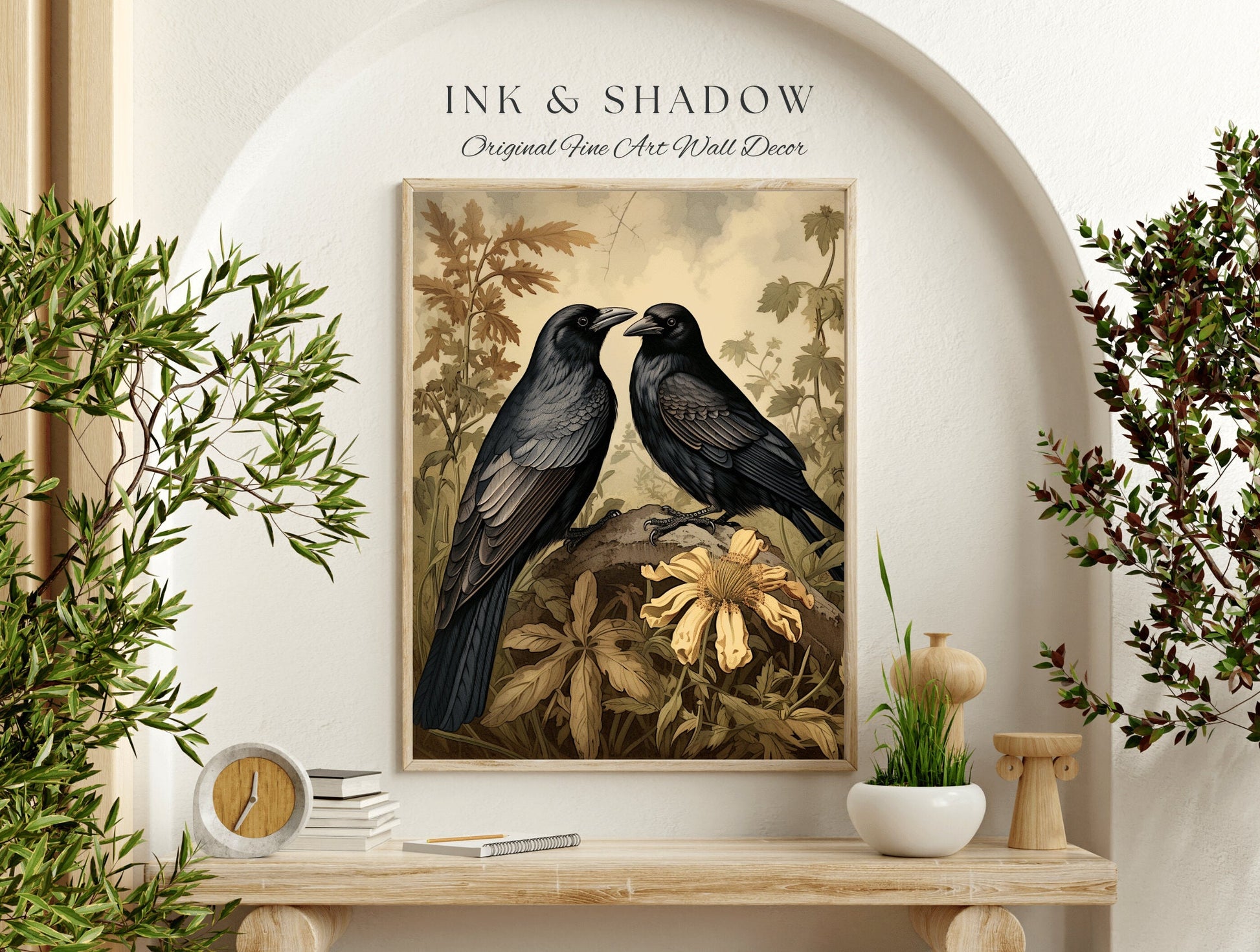 Crow Art Poster Print | Gothic Room Decor Crowcore Decor Dark Academia Poster Print Wall Art Printable | Macabre Room Decor Vintage Print |