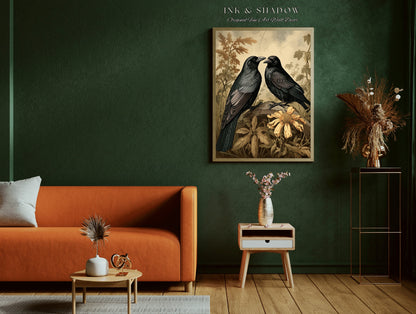 Crow Art Poster Print | Gothic Room Decor Crowcore Decor Dark Academia Poster Print Wall Art Printable | Macabre Room Decor Vintage Print |