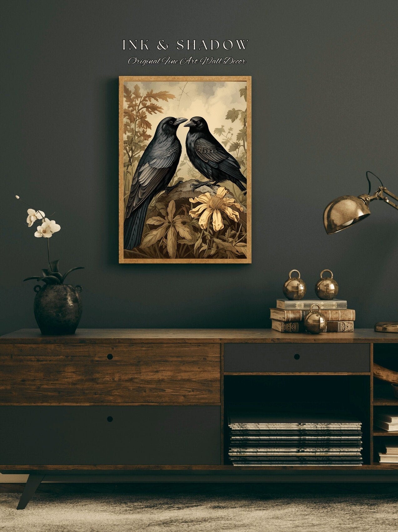 Crow Art Poster Print | Gothic Room Decor Crowcore Decor Dark Academia Poster Print Wall Art Printable | Macabre Room Decor Vintage Print |