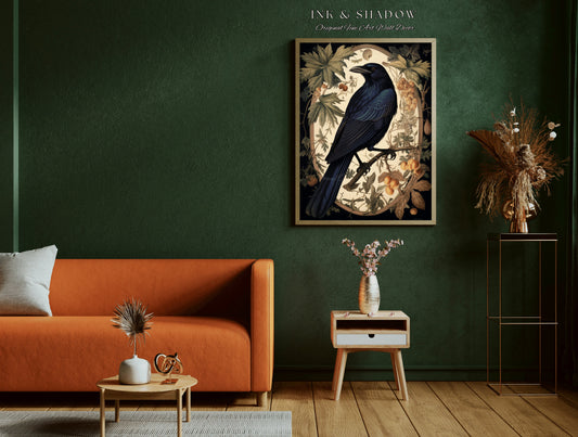 Crow Decor Gothic Raven Wall Art Vintage | Black Crow Raven Decor Dark Cottagecore Print | Dark Academia Room Decor Printable Art Crowcore |