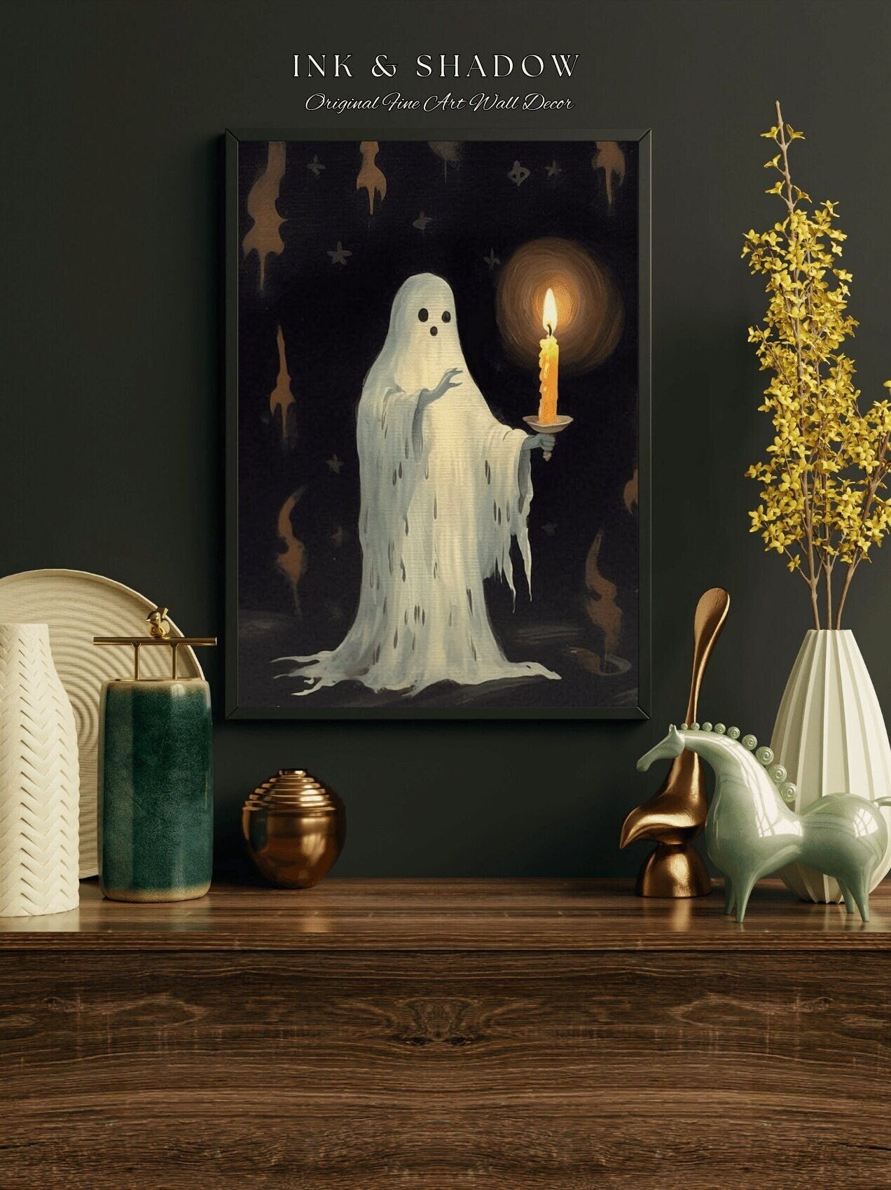 Vintage Victorian Gothic Ghost Art Print Dark Academia Wall Decor | Spooky Ghost Painting Dark Cottagecore Witchy Aesthetic Ghost Goth Art |