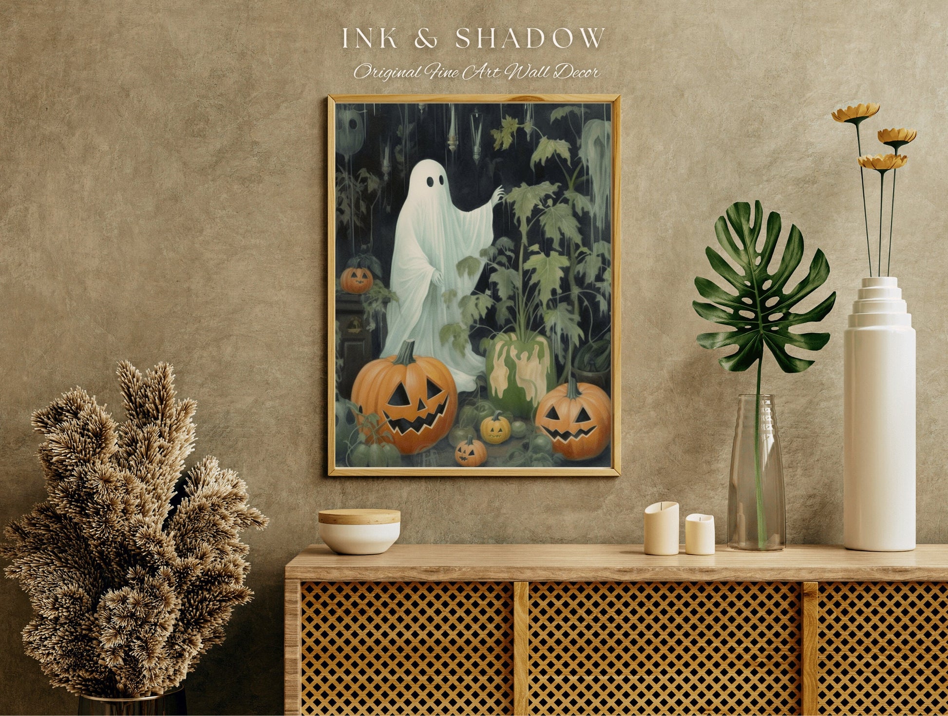 Gardening Ghost Spooky Wall Art Print | Dark Cottagecore Decor Ghost Painting Halloween Wall Art Gift for Plant Lover Ghost Art Print |