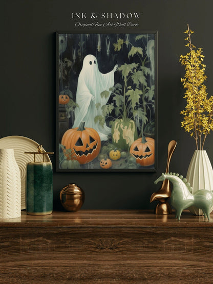 Gardening Ghost Spooky Wall Art Print | Dark Cottagecore Decor Ghost Painting Halloween Wall Art Gift for Plant Lover Ghost Art Print |