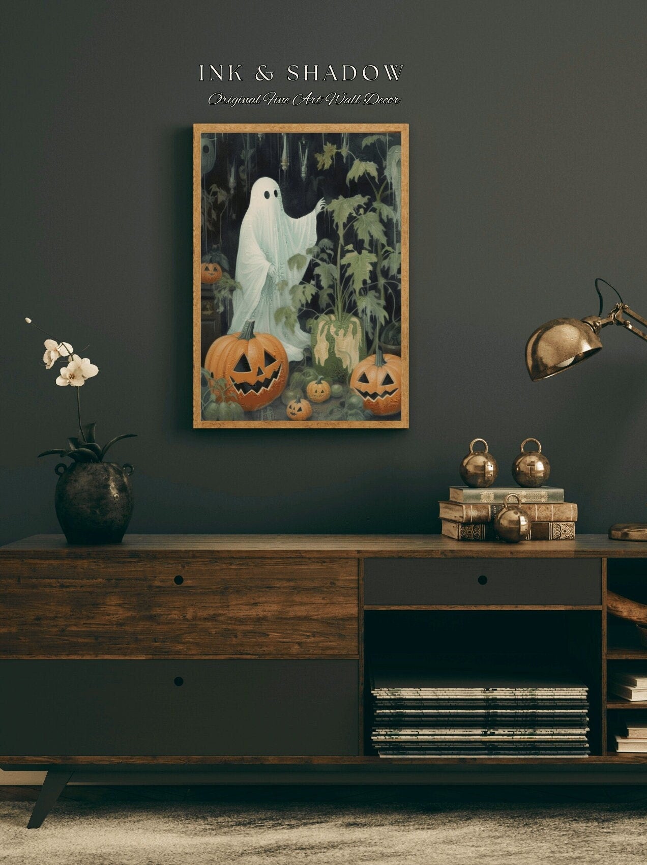 Gardening Ghost Spooky Wall Art Print | Dark Cottagecore Decor Ghost Painting Halloween Wall Art Gift for Plant Lover Ghost Art Print |