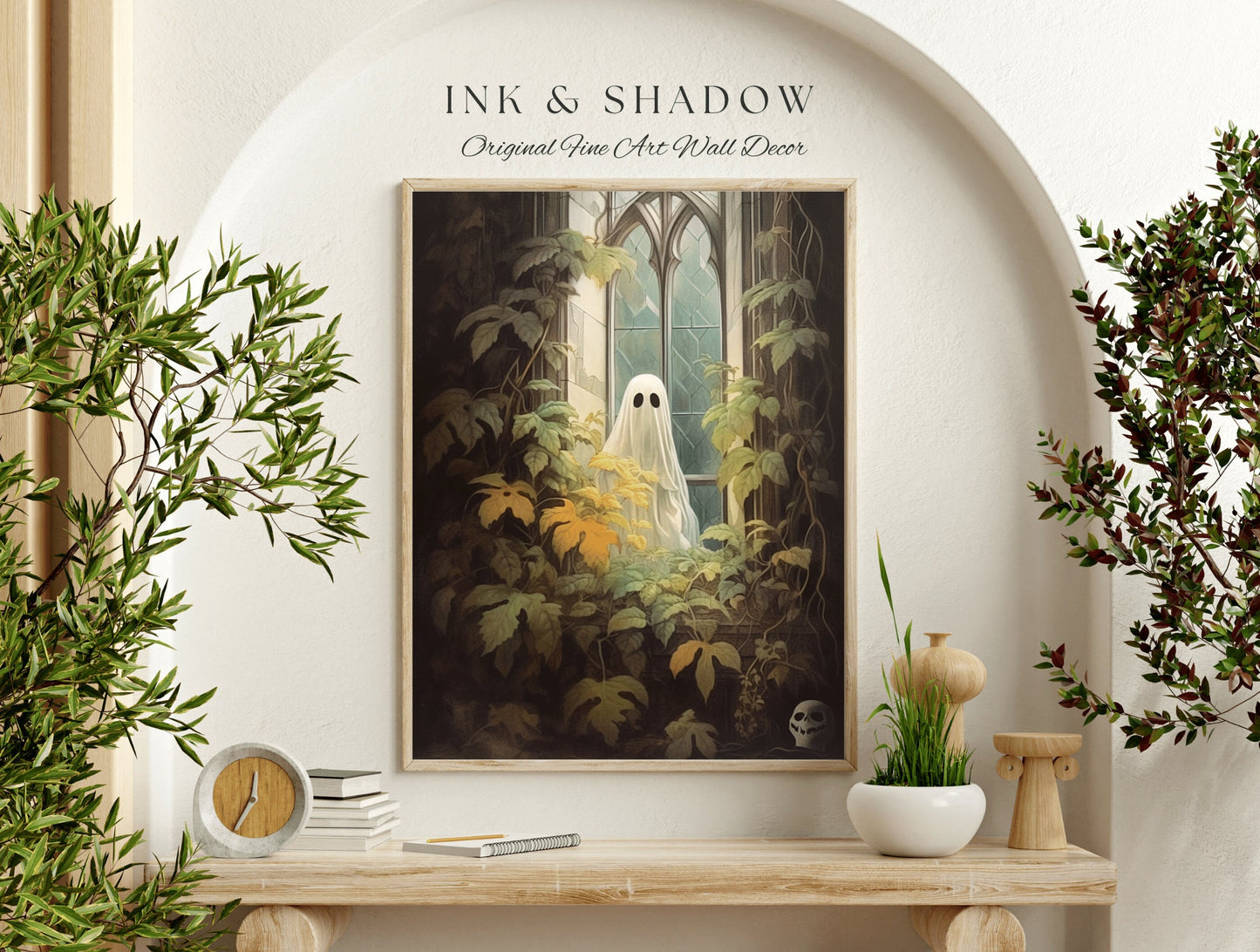 Antique Ghost in Window Art Print Spooky Decor | Halloween Wall Art Ghost Painting Fall Aesthetic Vintage Gothic Decor Cottagecore Art |