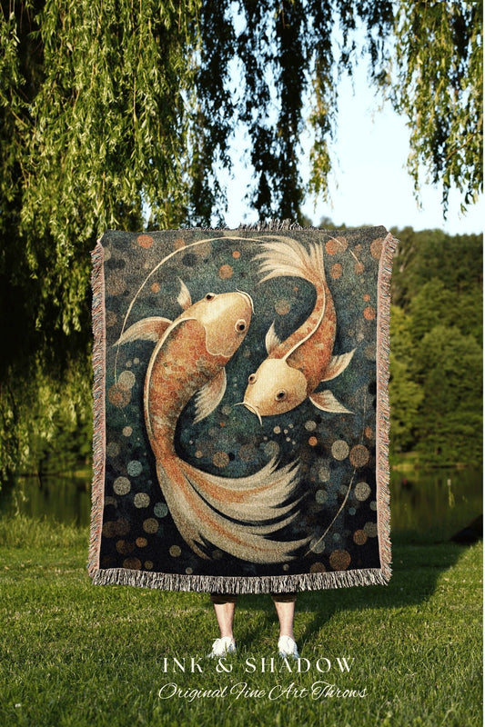 Pisces Gift Custom Tapestry Art Nouveau | Pisces Wall Art Gustav Klimt | Custom Pisces Star Sign Woven Tapestry Celestial Blanket Woven |