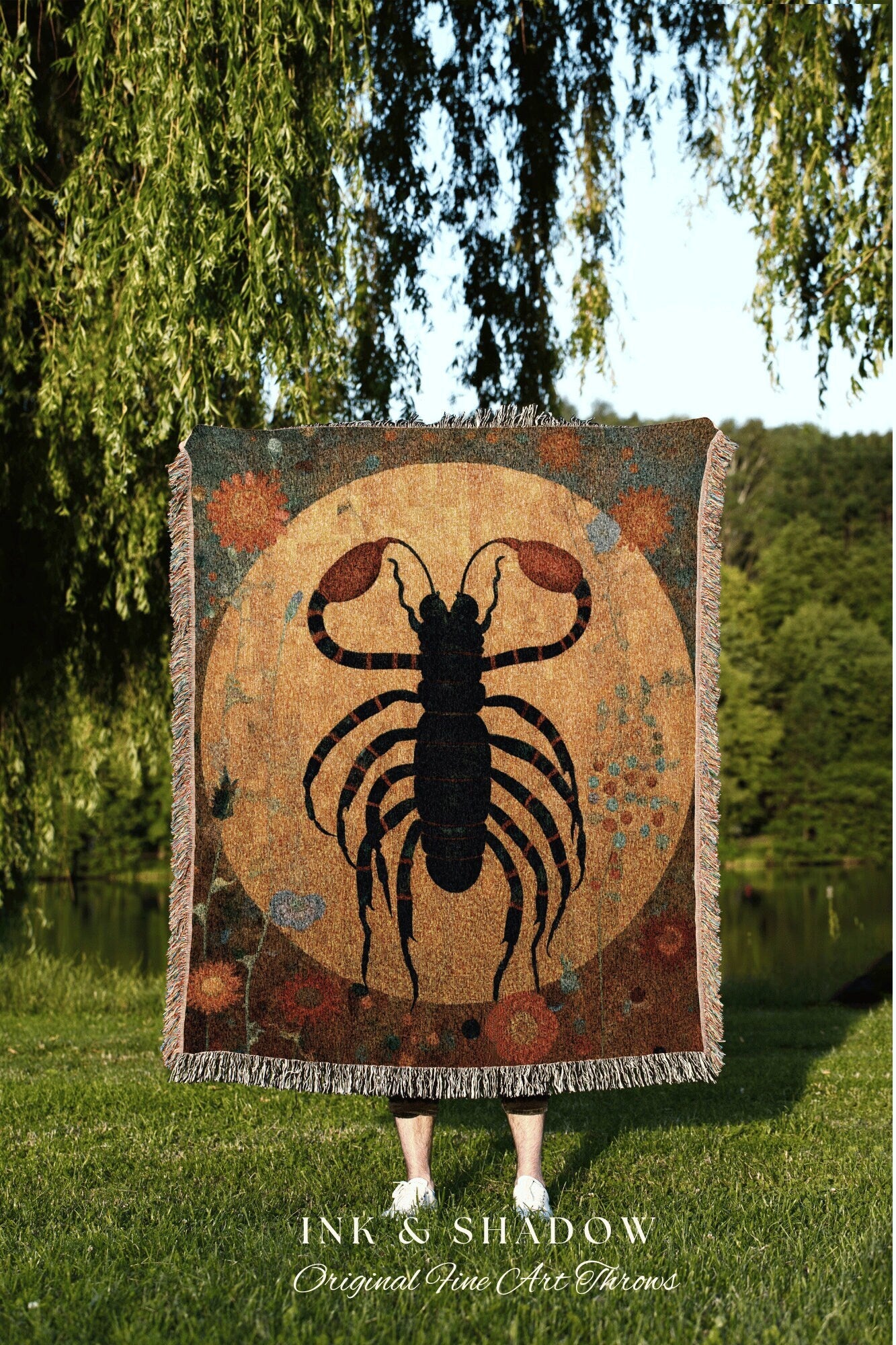 Scorpio Tapestry Woven Wall Hanging | Scorpio Wall Art Gustav Klimt Inspired | Custom Star Sign Woven Tapestry Celestial Art Blanket Woven |