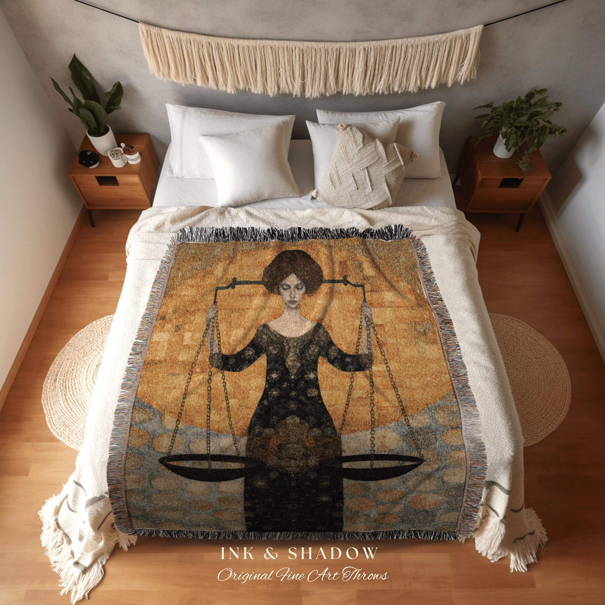 Libra Wall Art Tapestry Personalized Zodiac Art | Libra Wall Art Gustav Klimt | Custom Star Sign Woven Tapestry Celestial Art Blanket Woven