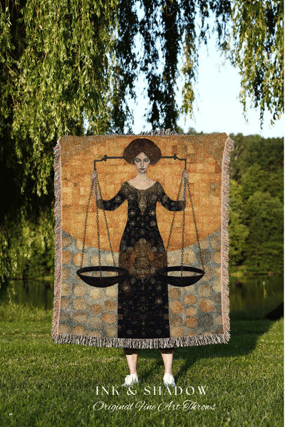 Libra Wall Art Tapestry Personalized Zodiac Art | Libra Wall Art Gustav Klimt | Custom Star Sign Woven Tapestry Celestial Art Blanket Woven