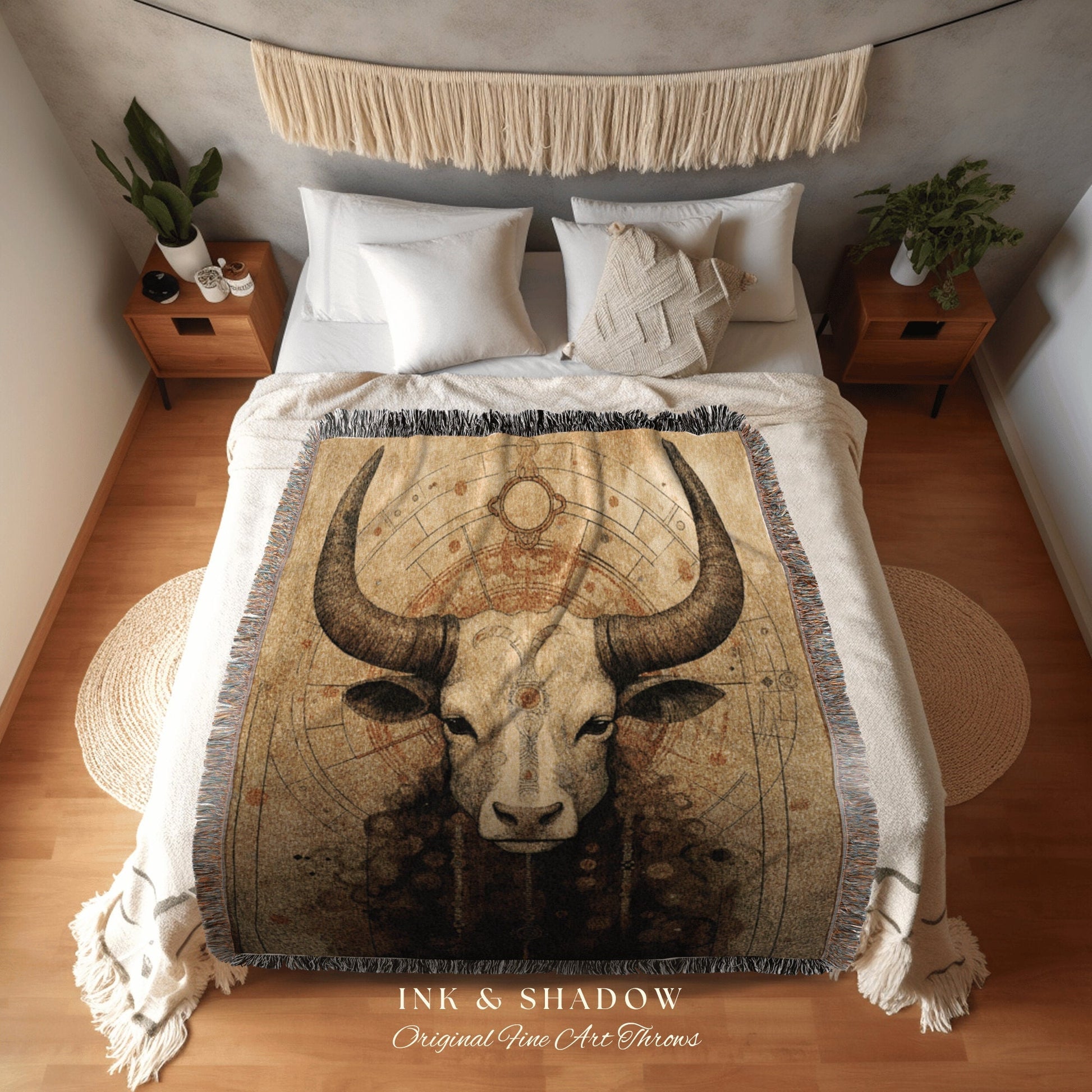 Taurus Gift Tapestry Custom | Taurus Wall Art Gustav Klimt Inspired | Custom Star Sign Woven Tapestry Wall Hanging Celestial Blanket Woven