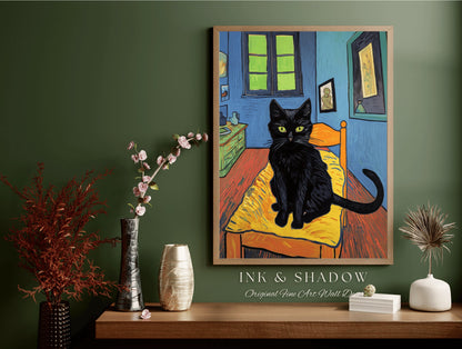 Fine Art Cat Poster Vincent Van Gogh Poster Black Cat Art | Funny Tapestry Van Gogh Painting Famous Art Poster Black Cat Wall Decor Bedroom