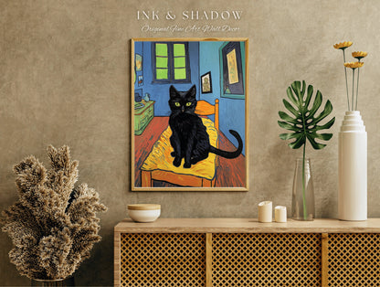 Fine Art Cat Poster Vincent Van Gogh Poster Black Cat Art | Funny Tapestry Van Gogh Painting Famous Art Poster Black Cat Wall Decor Bedroom