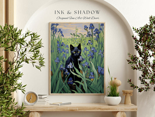 Painting Poster Vincent Van Gogh Irises Poster Black Cat Art | Tapestry Van Gogh Painting Famous Art Poster Black Cat Wall Decor Eclectic |