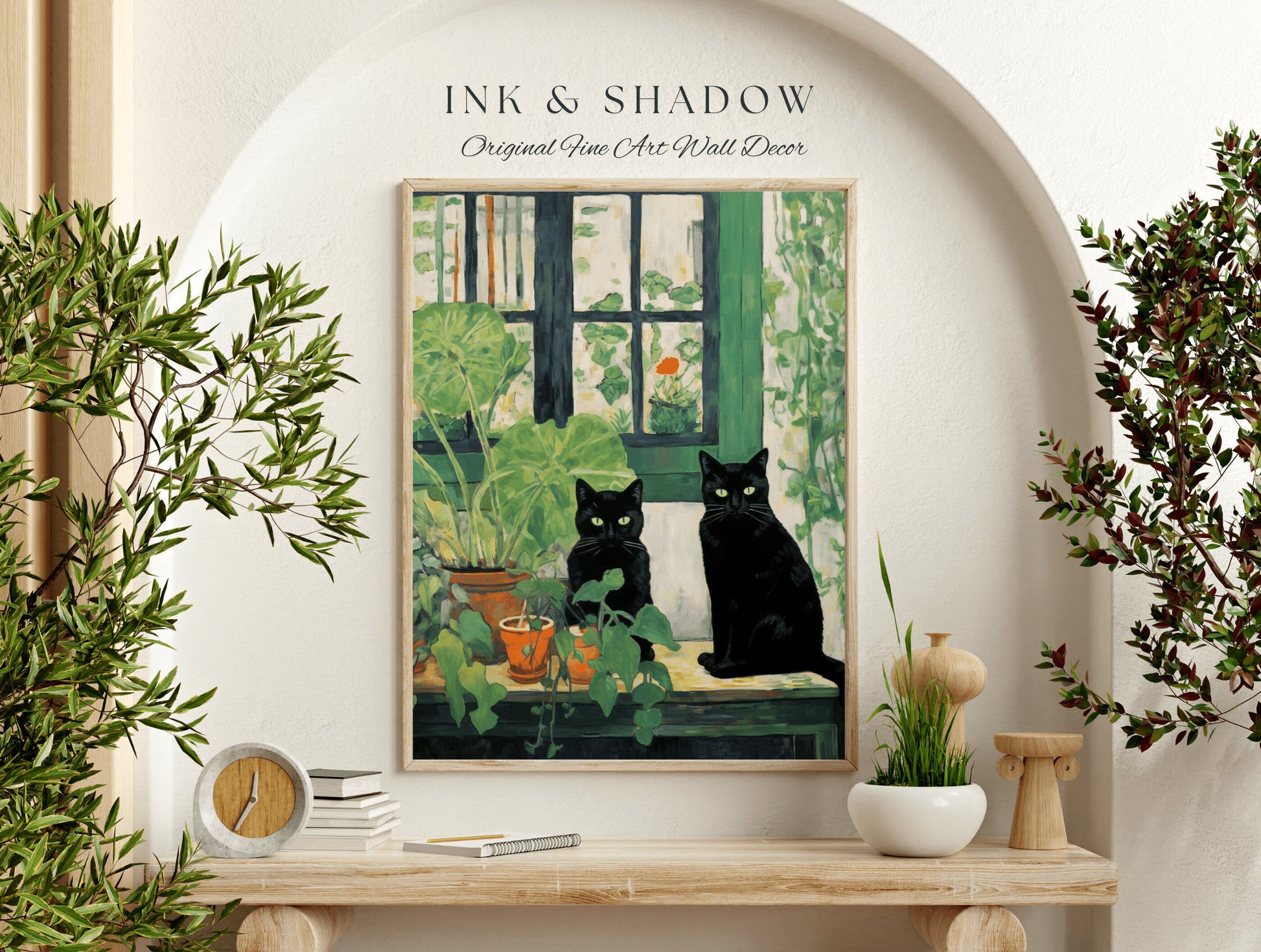 Botanical Poster Print Goth Bedroom Decor Black Cat Art | Tapestry Cat Poster Printable Wall Decor Whimsical Bedroom Wall Art Cat Painting |