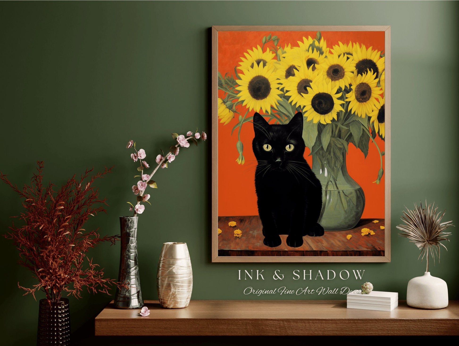 Sunflower Cat Poster Vincent Van Gogh Poster Black Cat Art | Funny Tapestry Van Gogh Painting Famous Art Poster Black Cat Wall Decor Bedroom