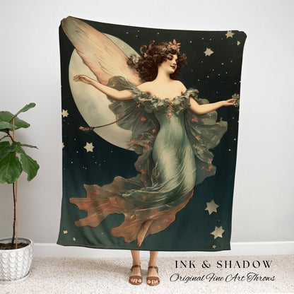 Celestial Tapestry Woven Blanket Vintage Fairy Aesthetic Celestial Wall Art | Cottagecore Decor Halloween Vintage Tapestry Woven Art Blanket