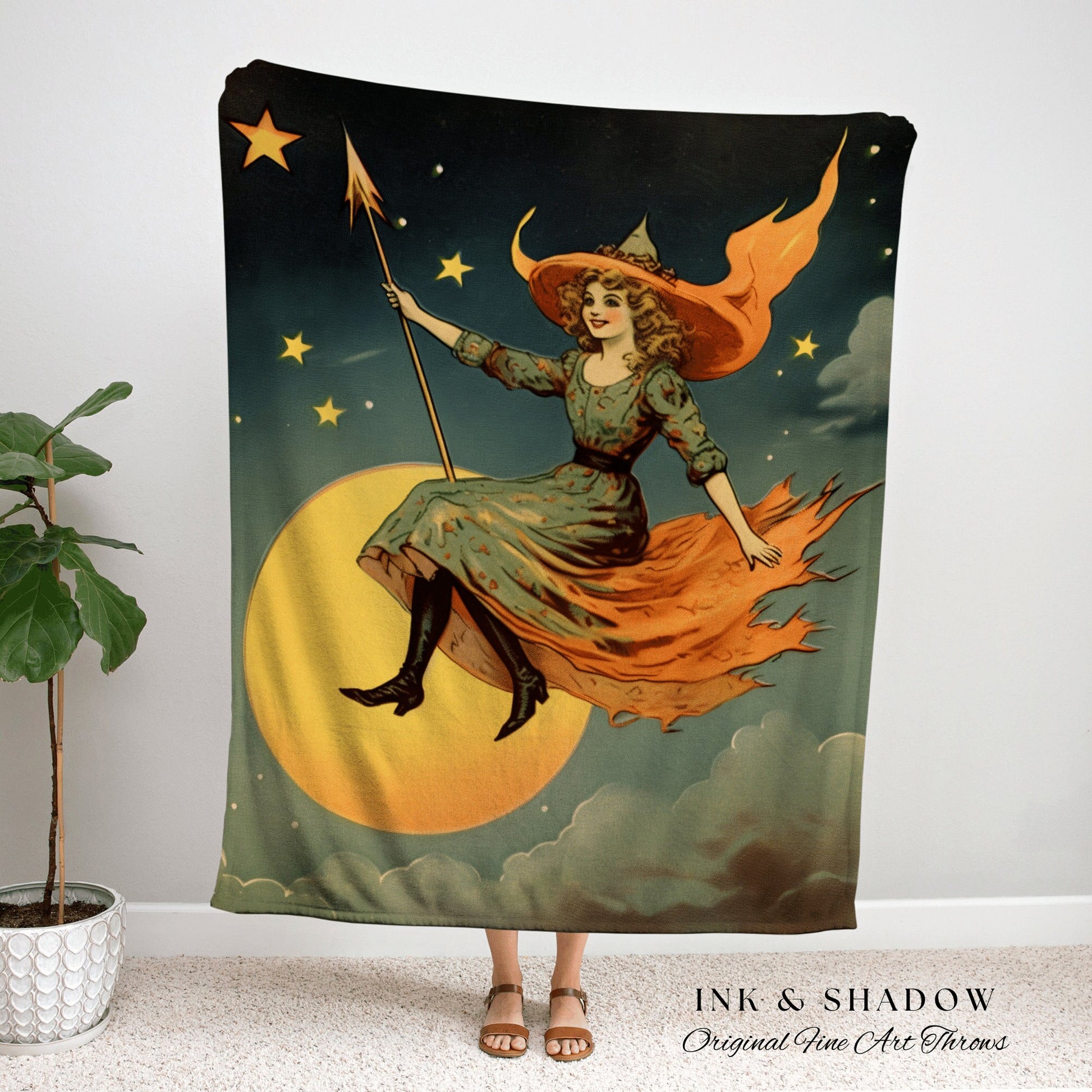 Halloween Blanket Vintage Witchy Aesthetic Celestial Wall Art | Funny Tapestry Woven Decor Halloween Witch Vintage Tapestry Woven Blanket |