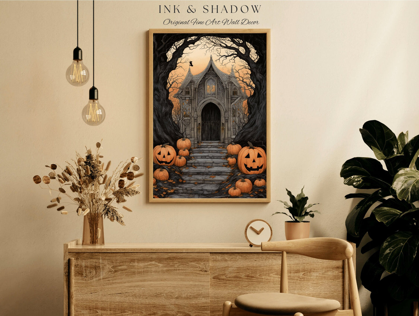 Whimsigoth Home Decor Wall Art Ghost Print Halloween Art | Wall Art Ghost Painting Fall Aesthetic Vintage Gothic Decor Dark Cottagecore Art