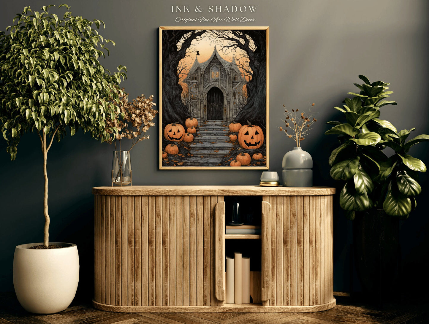 Whimsigoth Home Decor Wall Art Ghost Print Halloween Art | Wall Art Ghost Painting Fall Aesthetic Vintage Gothic Decor Dark Cottagecore Art