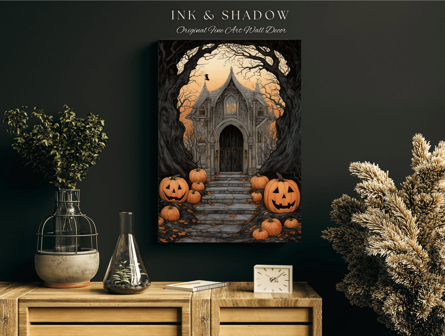 Whimsigoth Home Decor Wall Art Ghost Print Halloween Art | Wall Art Ghost Painting Fall Aesthetic Vintage Gothic Decor Dark Cottagecore Art