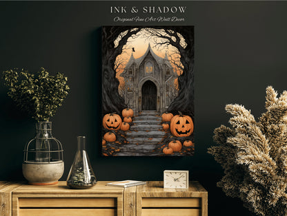 Whimsigoth Home Decor Wall Art Ghost Print Halloween Art | Wall Art Ghost Painting Fall Aesthetic Vintage Gothic Decor Dark Cottagecore Art