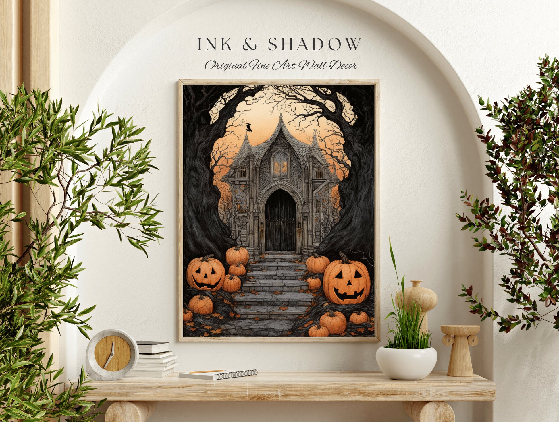 Whimsigoth Home Decor Wall Art Ghost Print Halloween Art | Wall Art Ghost Painting Fall Aesthetic Vintage Gothic Decor Dark Cottagecore Art