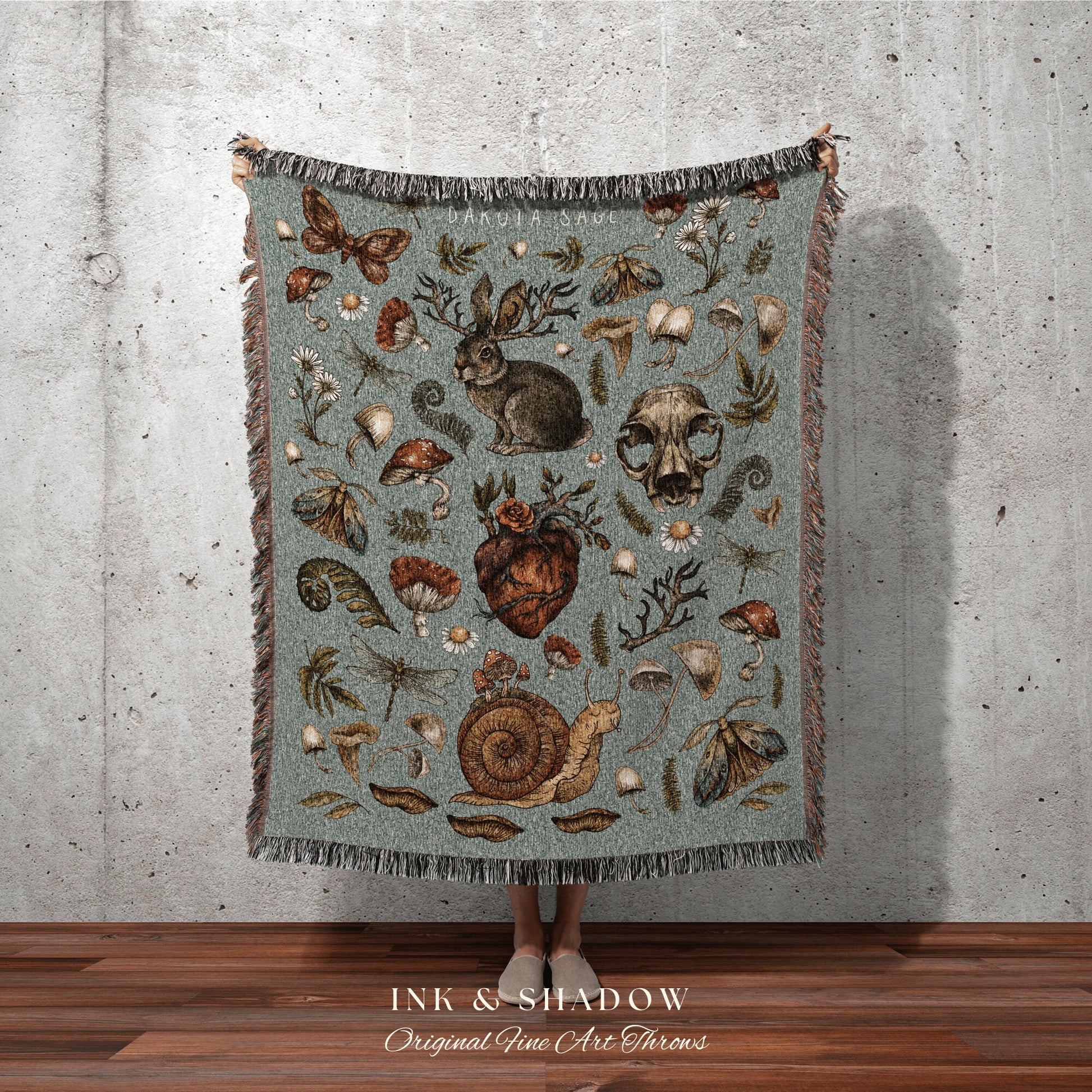 Victorian Gothic Woven Blanket | Dark Cottagecore Witchy Tapestry Woven | Goblincore Forest Mushroom Blanket Vintage | Mushroom Aesthetic |