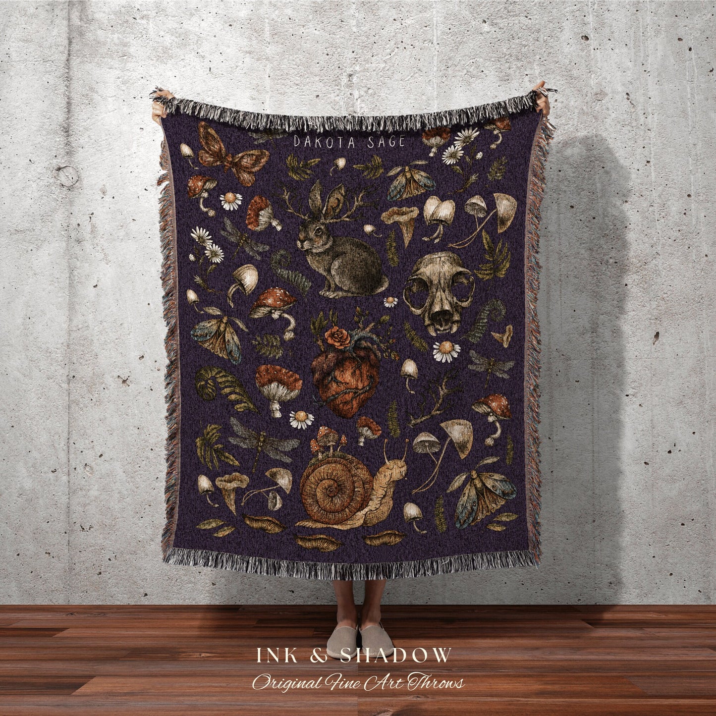 Dark Academia Woven Blanket | Dark Cottagecore Witchy Tapestry Woven | Goblincore Forest Mushroom Blanket Vintage | Woodland Aesthetic Witch