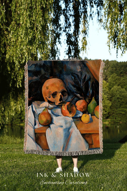 Victorian Gothic Skull Tapestry Woven Wall Hanging | Gothic Renaissance Blanket Woven | Whimsigoth Room Decor Witchy Aesthetic Skull Blanket