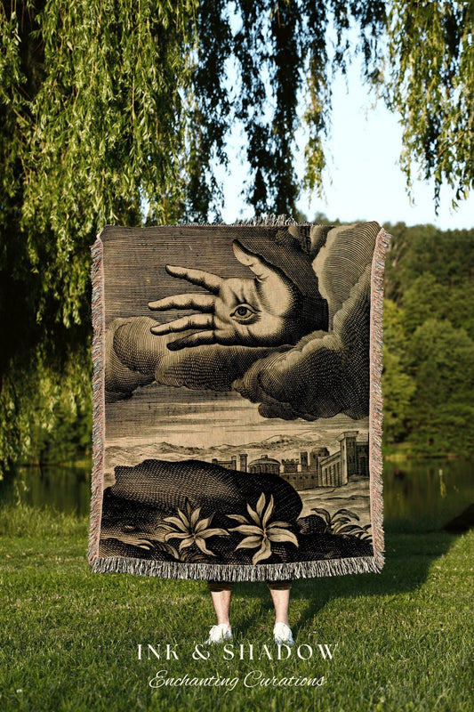 Dark Academia Tapestry Woven Blanket | Woven Wall Hanging Whimsigoth Decor | "Recueil D'emblemes Divers" | Dark Cottagecore Gothic Tapestry